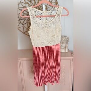 Kohl's Small Speechless Red and Cream Striped Lace  Dress